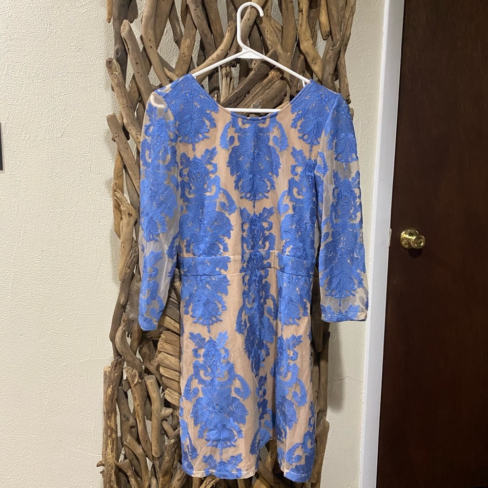 For Love And Lemons Blue and Beige Long Sleeve Dress
